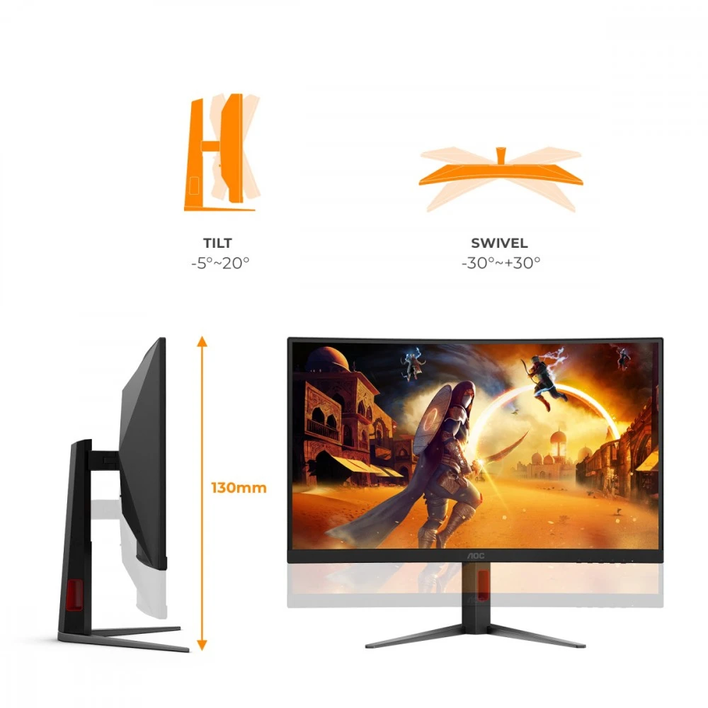 Monitorius AOC CQ27G4Z2 27inch 16:9 Fast VA 260Hz OC Native 240Hz 2560x1440 HAS 130mm HDMI x 2x 2.0 DP x 1x 1.4
