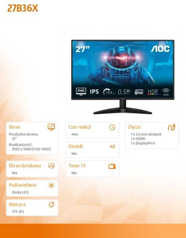 Monitorius AOC 27B36X - 144Hz | Full HD | IPS | 27"