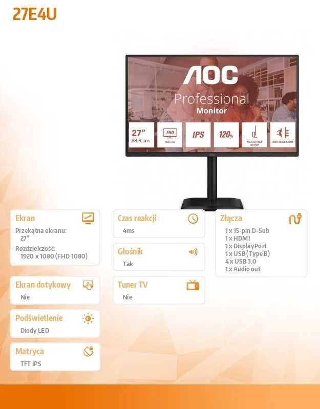Monitorius AOC 27E4U - 120Hz | Full HD | IPS | 27''