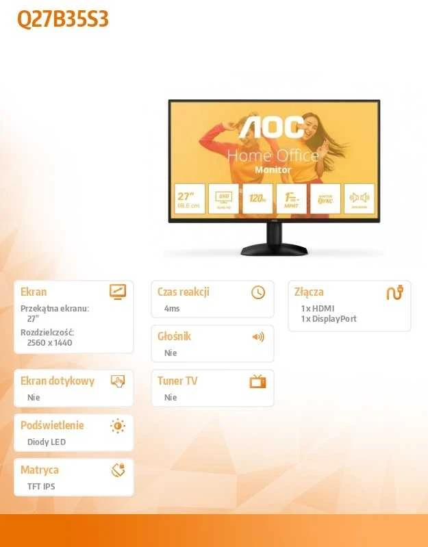 Monitorius AOC Q27B35S3 - 120Hz | QHD | IPS | 27''