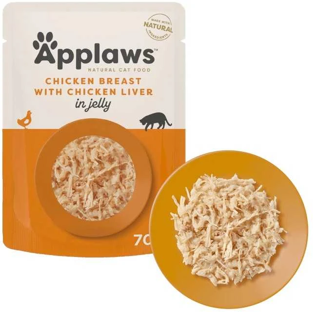 APPLAWS vištienos krūtinėlė su vištienos kepenėlėmis drebučiuose - šlapias kačių ėdalas - 70 g