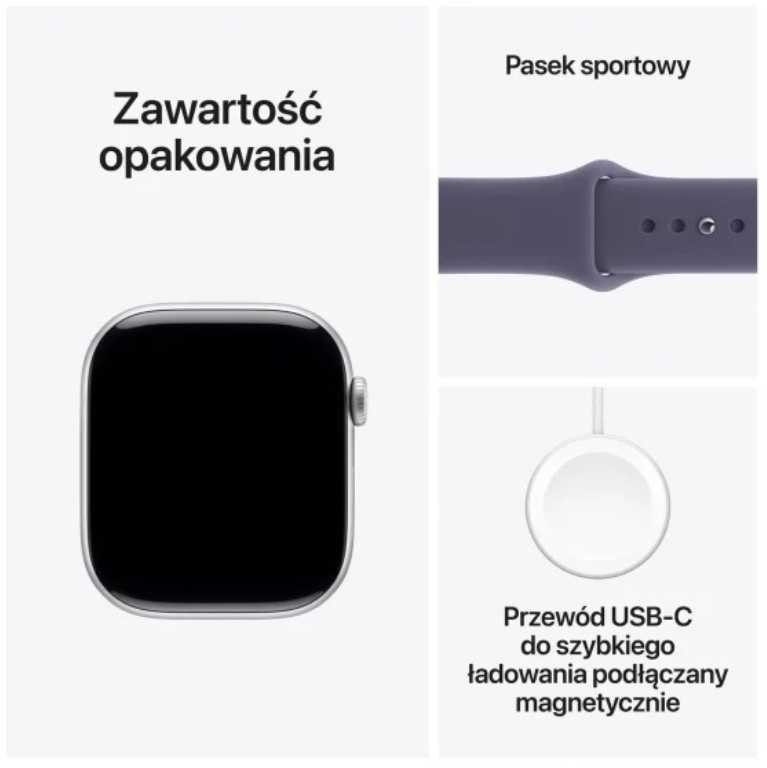 Išmanusis laikrodis „Apple Watch Series 11 GPS“ 46 mm sidabrinio aliuminio korpusas su violetiniu rūko spalvos sportiniu dirželiu – M/L
