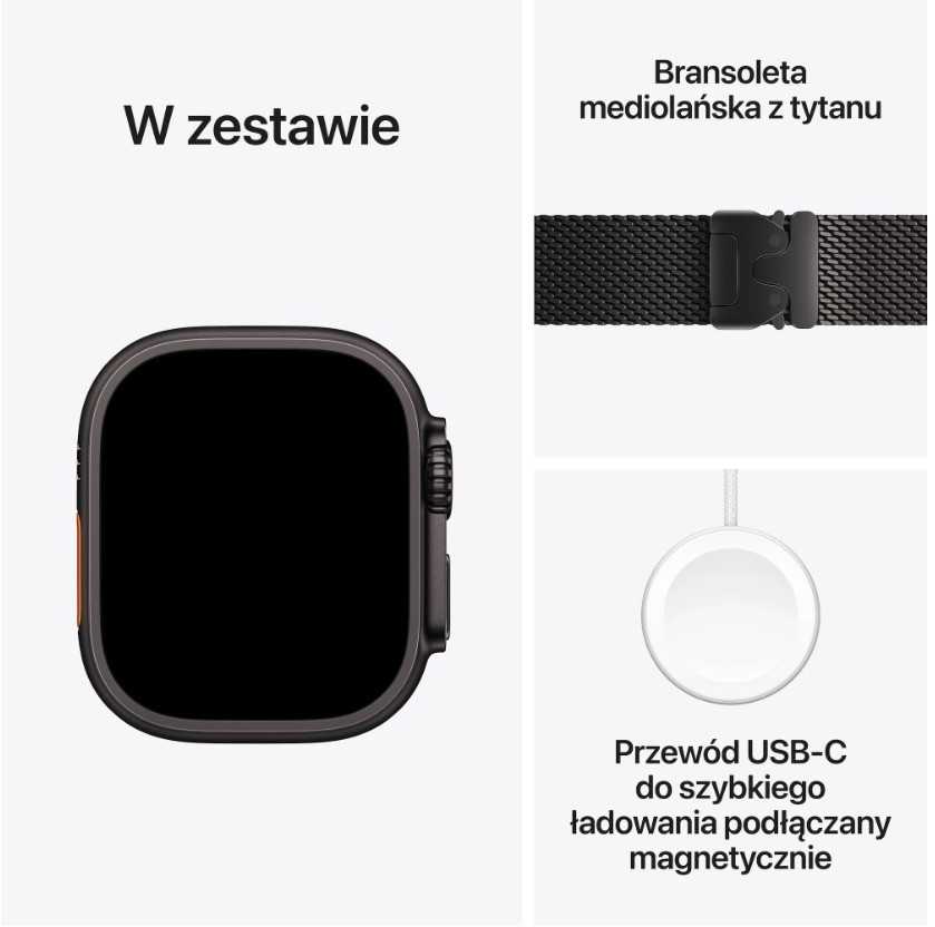 Išmanusis laikrodis Apple „Watch Ultra 3 GPS + Cellular“, 49 mm, juodo titano korpusas | Juodas titano Milano apyrankės dirželis – S