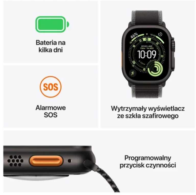 Išmanusis laikrodis Apple Watch Ultra 3 GPS + Cellular 49mm Juodas Titanium / Alpine Loop M Juodas (MF0V4QP-A)