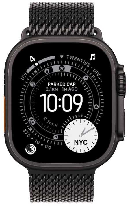 Išmanusis laikrodis Apple „Watch Ultra 3 GPS + Cellular“, 49 mm, juodo titano korpusas | Juodas titano Milano apyrankės dirželis – S