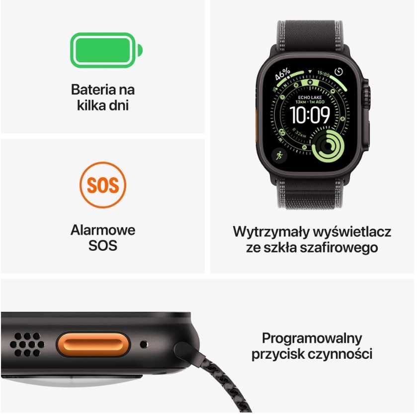 Išmanusis laikrodis Apple „Watch Ultra 3 GPS + Cellular“, 49 mm, juodo titano korpusas | Juodas titano Milano apyrankės dirželis – S