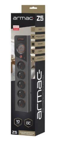 ARMAC Surge Protector Z5 1,5m 5x prancūziški lizdai 10A kabelių laikiklis juodas
