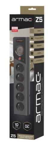 ARMAC Surge Protector Z5 5m 5x prancūziški lizdai 10A kabelių laikiklis juodas