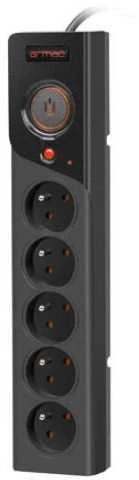 ARMAC Surge Protector Z5 3m 5x prancūziški lizdai 10A kabelių laikiklis juodas