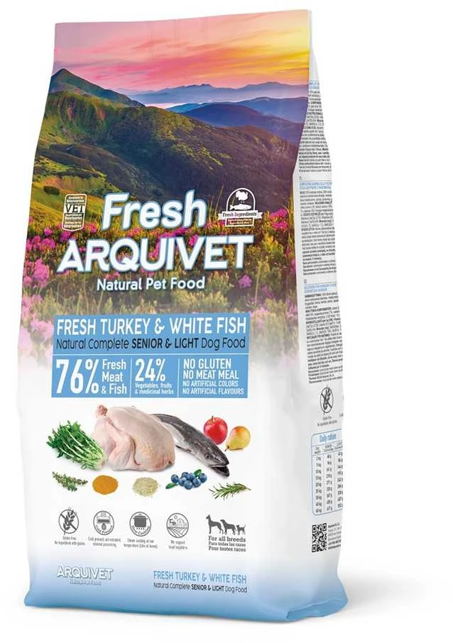 ARQUIVET Fresh Senior & Light kalakutiena ir žuvis - pusiau drėgnas šunų maistas - 10 kg