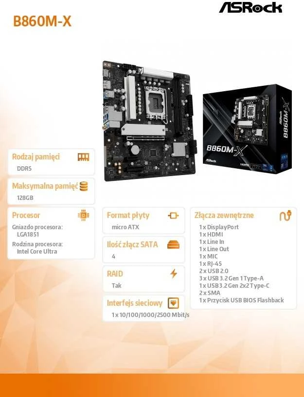 Pagrindinė plokštė ASRock B860M-X
