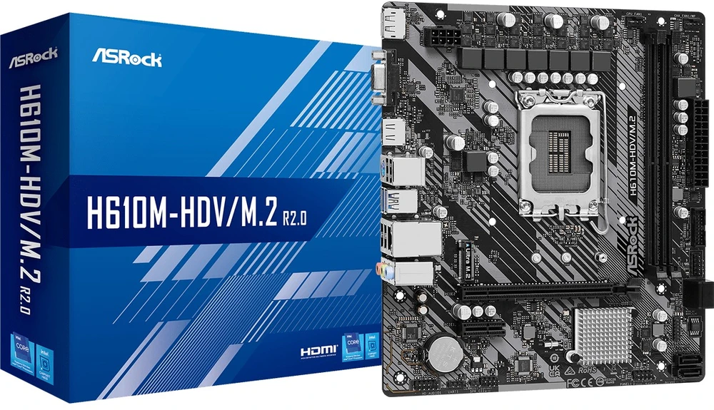 Pagrindinė plokštė ASROCK H610M-HDV/M.2 LGA1700 2x DDR4 DIMM HDMI DP 1xPCIe 4.0 x16 2xPCIe 3.0 x1