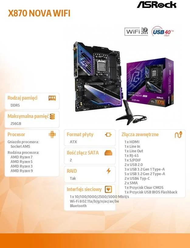 Pagrindinė plokštė ASRock X870 Nova WiFi