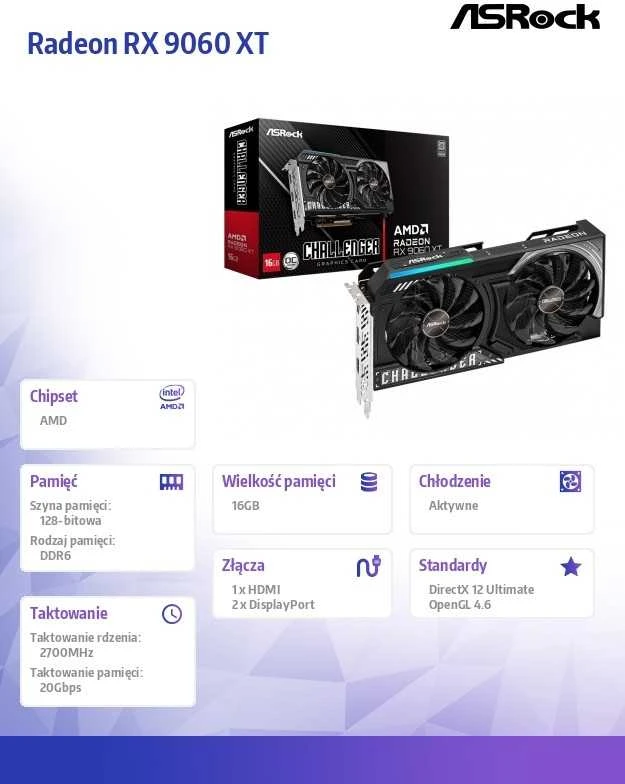 Vaizdo plokštė Karta graf. asrock rx9060xt challenger 16gb oc