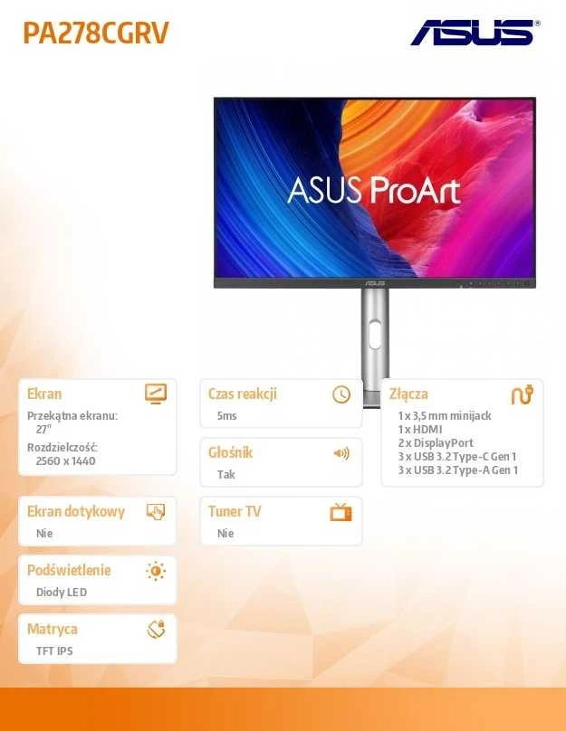 Monitorius ASUS ProArt Ekranas PA278CGRV