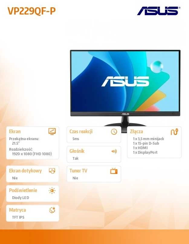 Monitorius Asus VP229QF-P (90LM06B0-B01K71)