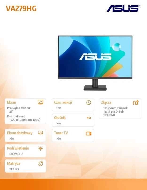 Monitorius ASUS VA279HG – 27" | IPS | FHD | 120 Hz | 99% sRGB