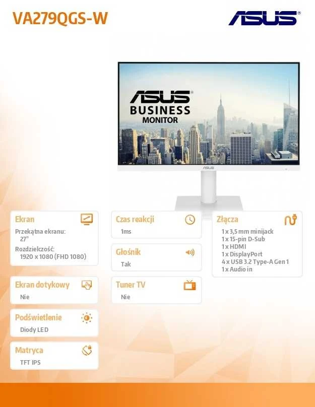 Monitorius ASUS VA279QGS-W - 120Hz | Full HD | IPS | 27" | 1ms