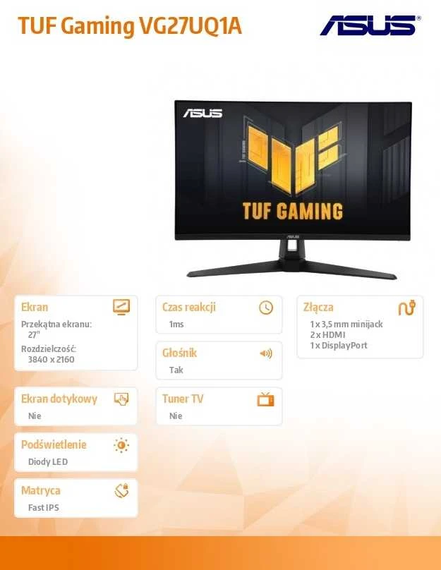 Monitorius ASUS TUF Gaming VG27UQ1A - 160Hz | 4K | 27'' | Fast IPS | 1ms