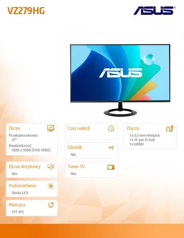 Monitorius ASUS VZ279HG - 120Hz | Full HD | IPS | 27"