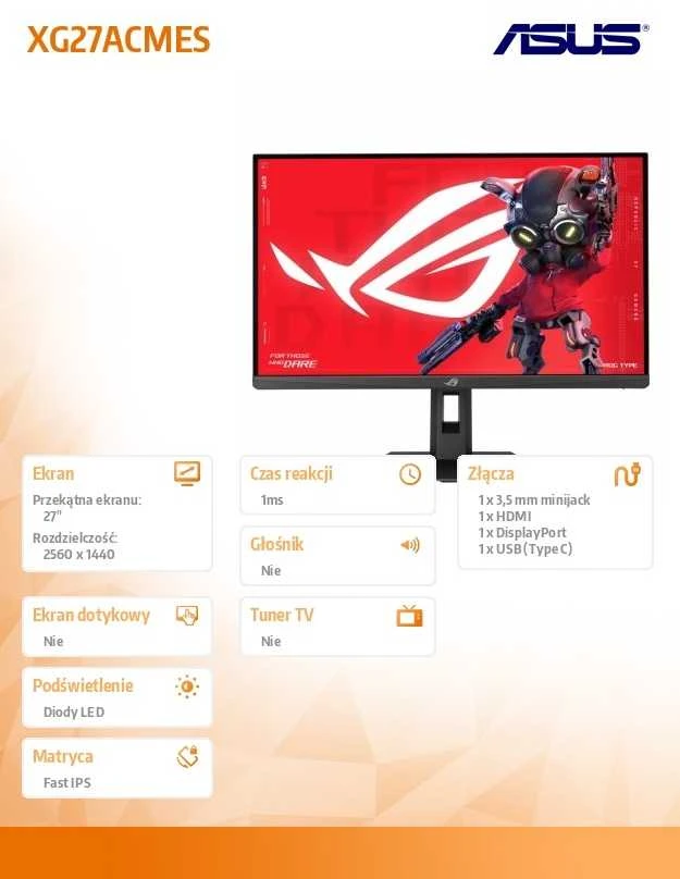 Monitorius ASUS ROG Strix XG27ACMES - 255Hz | QHD | Fast IPS | 27''