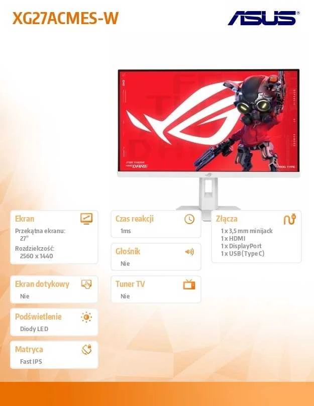 Monitorius ASUS ROG Strix XG27ACMES-W - 255Hz | QHD | Fast IPS | 27''