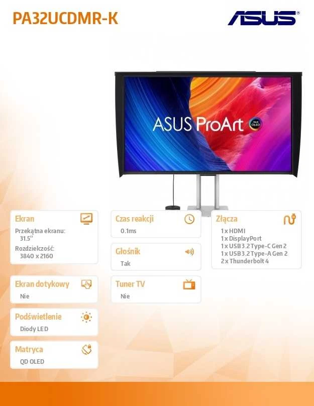 Monitorius ASUS ProArt Ekranas OLED PA32UCDMR-K - 240Hz | 4K | QD-OLED | 31.5"