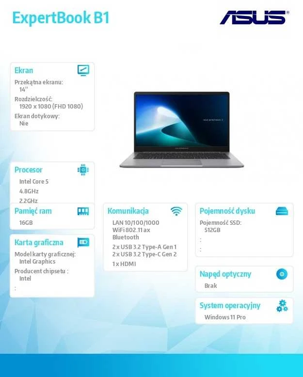 ASUS ExpertBook P1403CVA-S61695X – Core 5-210H | 14 colių | 16 GB | 512 GB | W11Pro