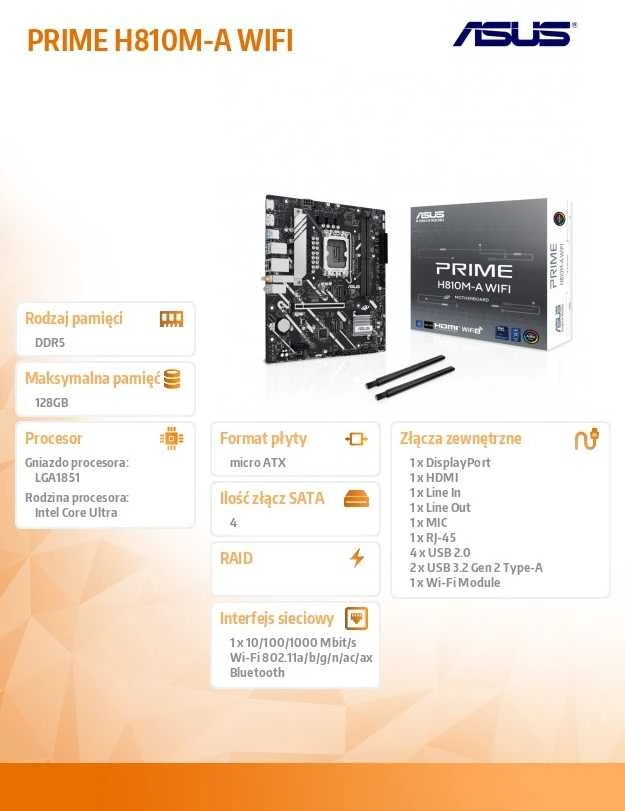 Pagrindinė plokštė ASUS PRIME H810M-A WIFI