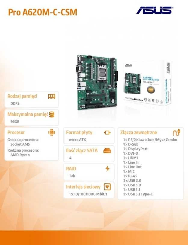 Pagrindinė plokštė ASUS PRO A620M-C-CSM mATX
