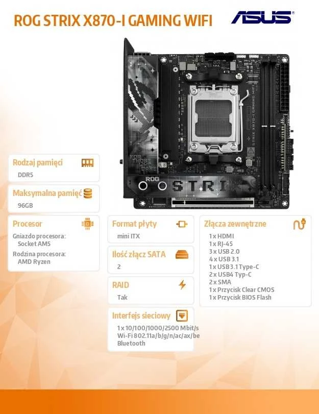 Pagrindinė plokštė ASUS ROG STRIX X870-I GAMING WIFI