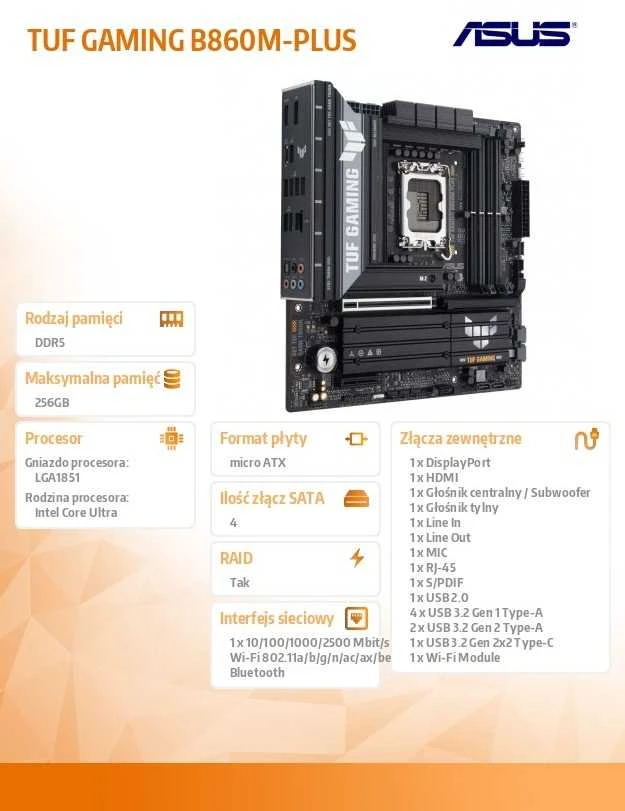 Pagrindinė plokštė ASUS TUF GAMING B860M-PLUS