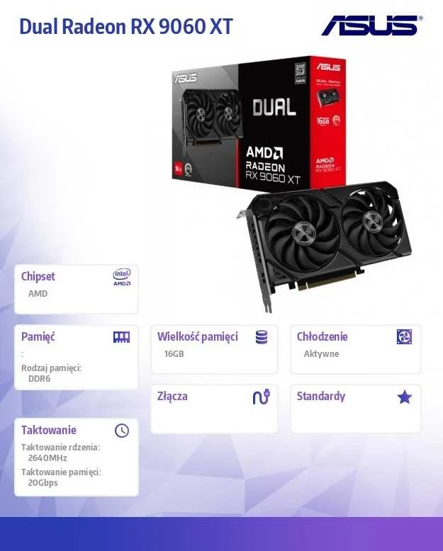 Vaizdo plokštė ASUS Dual -RX9060XT-16G AMD Radeon RX 9060 XT 16 GB GDDR6