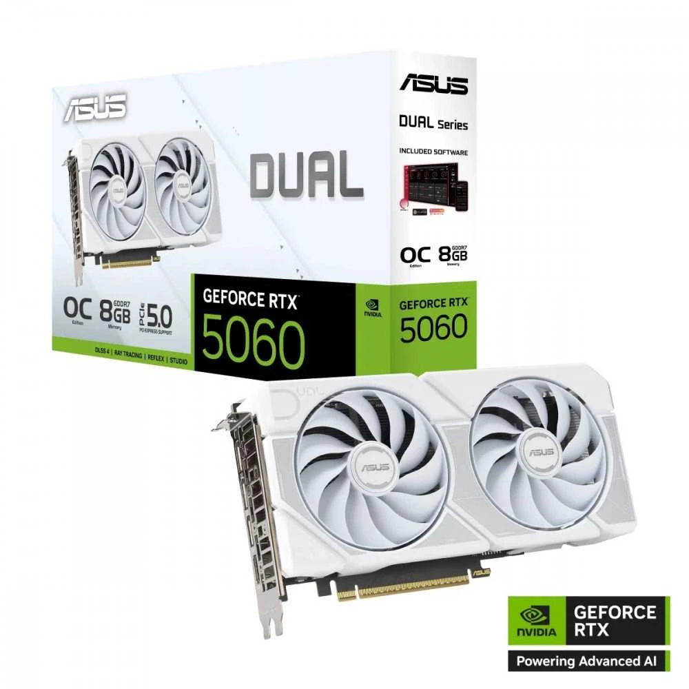 Vaizdo plokštė ASUS Dual GeForce RTX 5060 Baltas OC leidimas, 8192 MB GDDR7