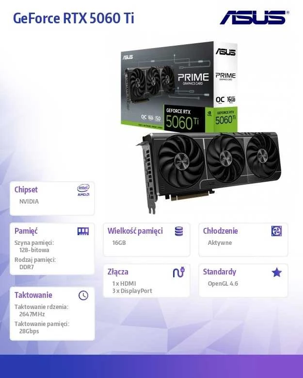 Vaizdo plokštė Karta graf. asus prime rtx 5060 ti 16gb oc