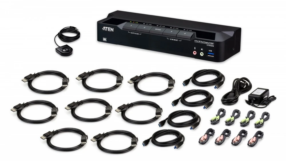 Przełącznik Aten *4-Port USB 3.0 8K DP Dual Ekranas KVMP Switch