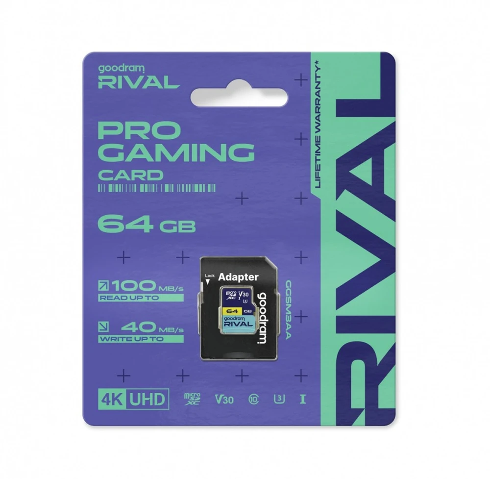Atminties kortelė GOODRAM RIVAL M2AA 64 GB Micro SDXC V30 A2 UHS-I U3 + adapteris (GGSM2AA-0640R12)