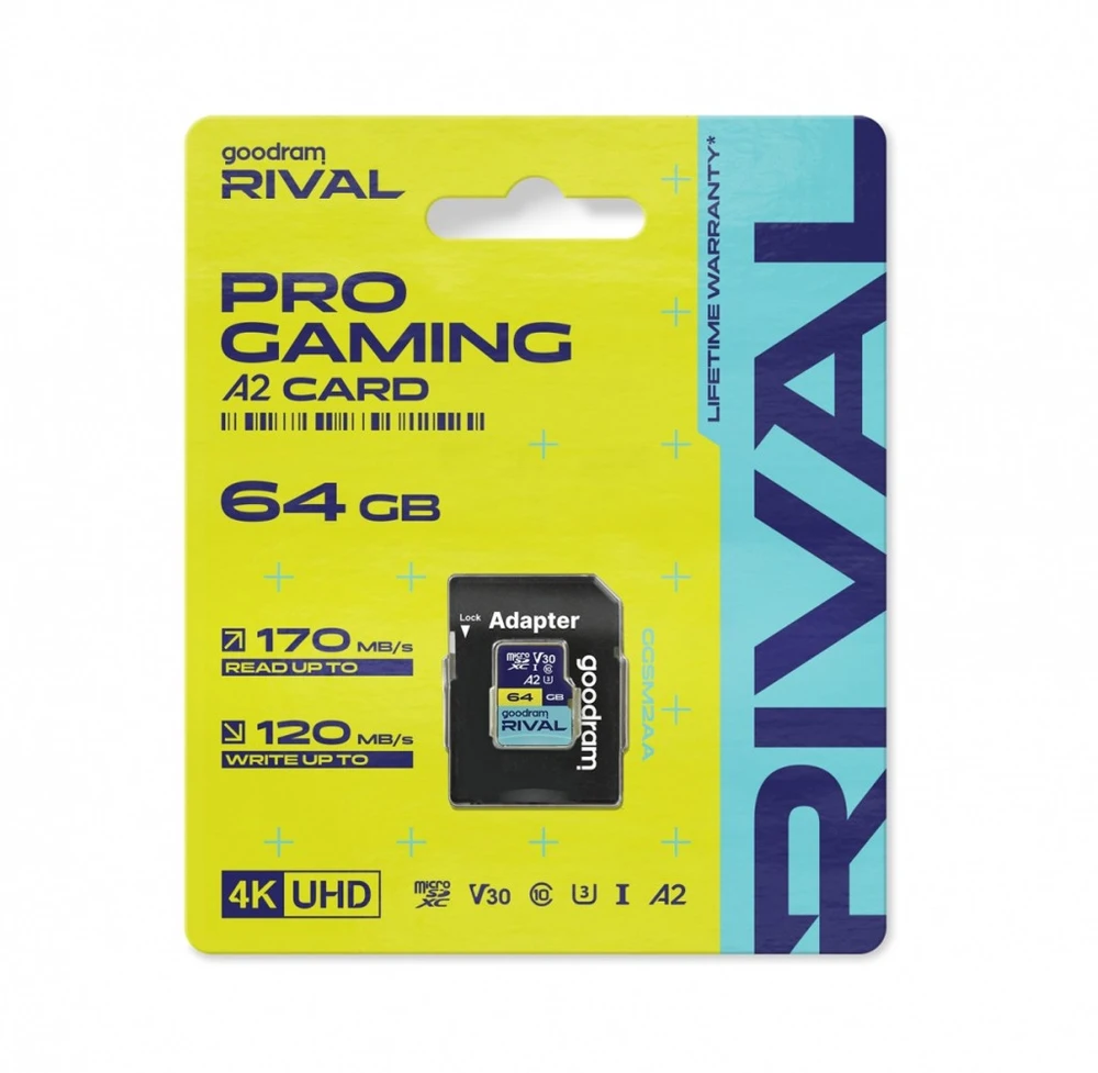 Atminties kortelė GOODRAM RIVAL M3AA 64 GB Micro SDXC V30 UHS-I U3 + adapteris (GGSM3AA-0640R12)