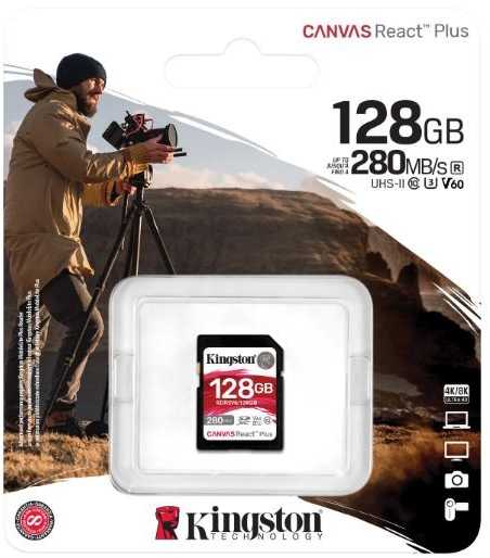 Kingston SD atminties kortelė 128GB React Plus 280/100/MB/s U3 V60