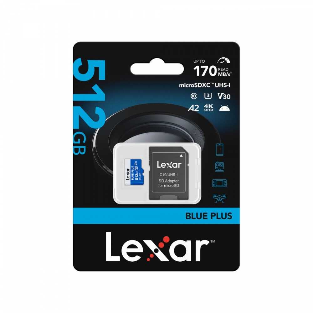 Atminties kortelė Karta Lexar Mėlyna Plus Micro SDXC 512 GB Class 10 UHS-I/U3 A2 V30 (LMSBLPL512G-BNANG)