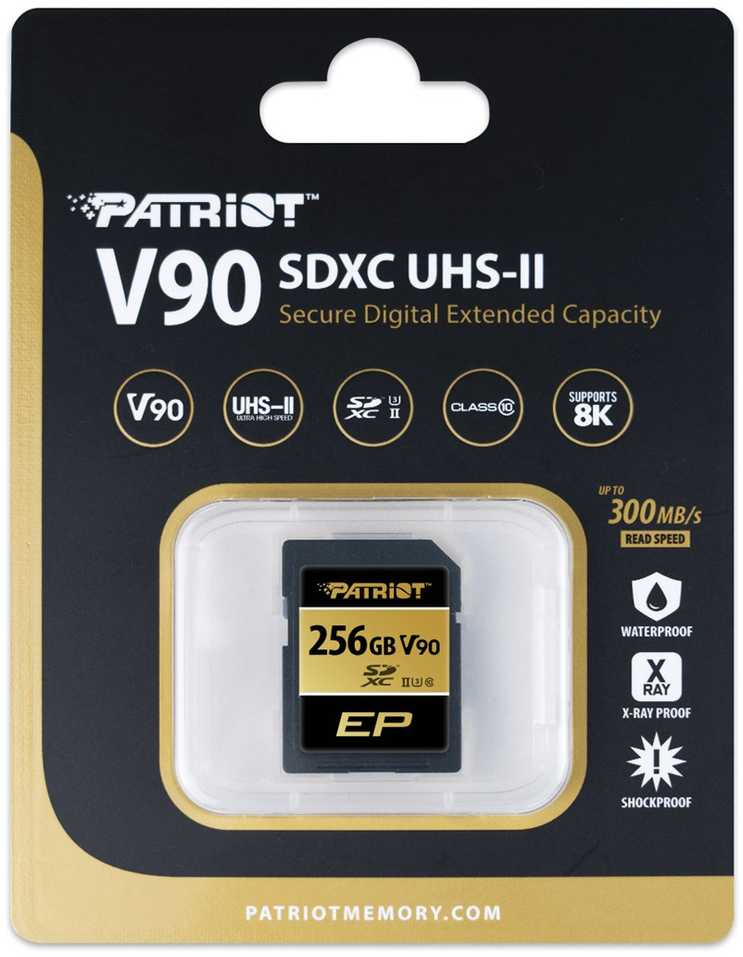 Atminties kortelė Patriot sdxc 256gb ep v90 300/260 mb/s uhs-ii u3 class10