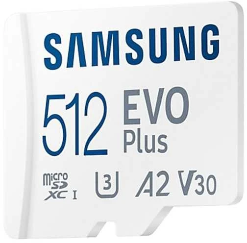 Atminties kortelė Samsung Micro SD Card EVO PLUS 512 GB Micro SDXC Flash atminties klasė 10 SD adapter/Baltos spalvos
