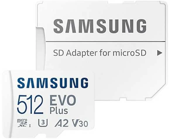 Atminties kortelė Samsung Micro SD Card EVO PLUS 512 GB Micro SDXC Flash atminties klasė 10 SD adapter/Baltos spalvos