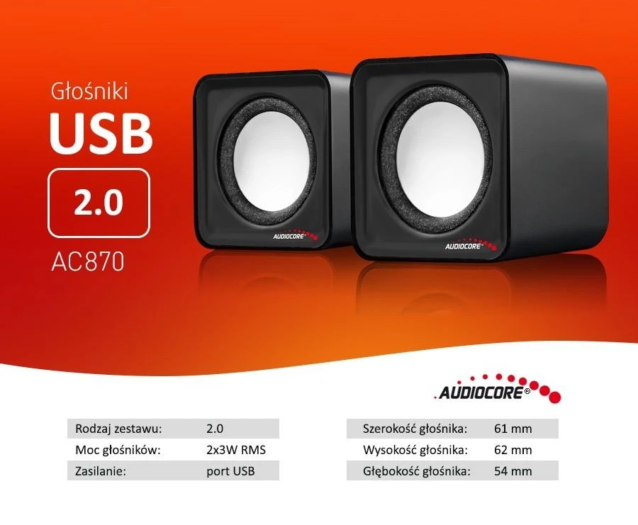 Kompiuterio kolonėlės Garsiakalbiai - Audiocore AC870 B 2 Krypčių 3 W, Juoda/Pilka