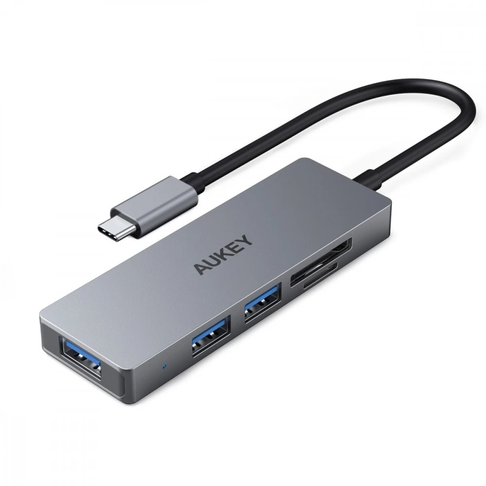 Aukey USB-C šakotuvas su kortelių skaitytuvu