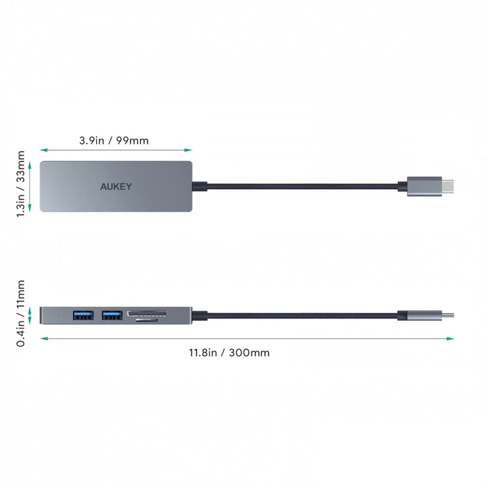 USB Aukey šakotuvas 1x SD 1x Micro SD + 3x USB-A 3.2 Gen1 (CB-C63)