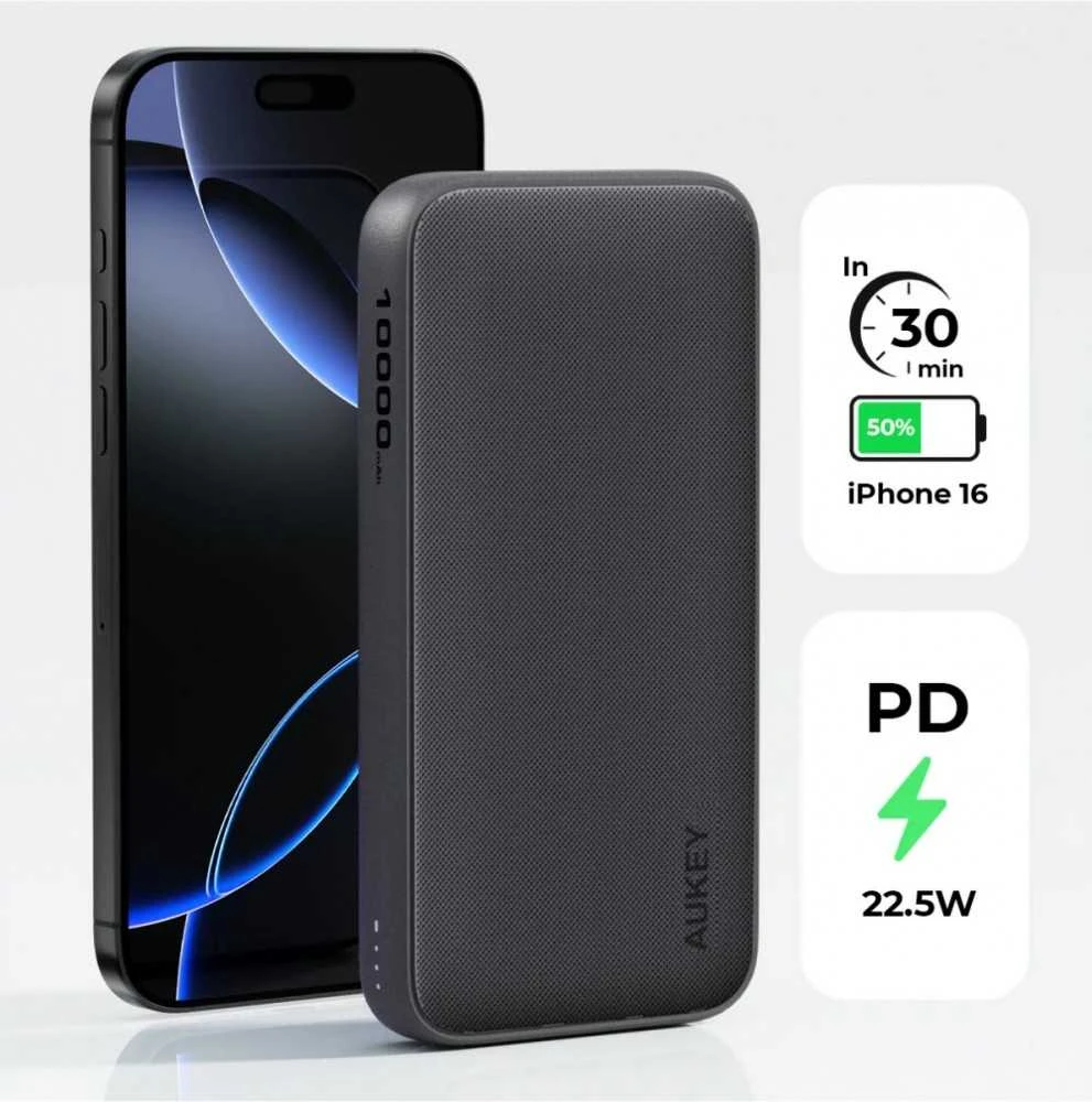 Aukey Pb-y46p nešiojama baterija, 10000 mAh, 20 W, 2 USB laidai, USB-C