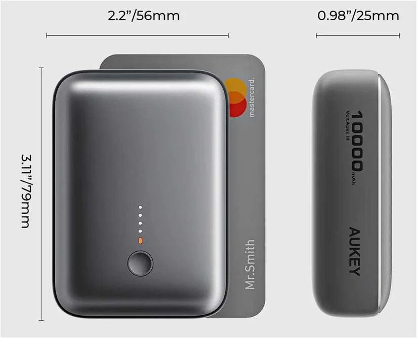 Išorinė baterija Aukey „Spark Mini“ 10000mAh 20W USB-C/USB-A, pilka