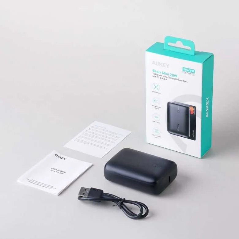 Išorinė baterija Aukey „Spark Mini“ 10000mAh 20W USB-C/USB-A, pilka