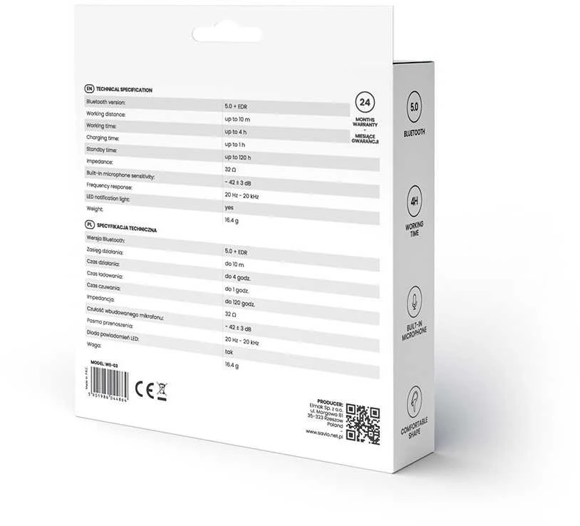 Ausinės belaidės, su mikrofonu, ze słuchawkami savio we-03 (į ausis įkišamos, sportui; belaidės, bluetooth; su mikrofonu; spalva juoda